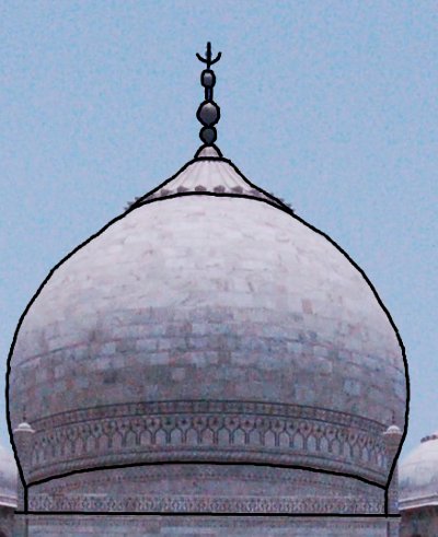 The
main dome of the Taj Mahal, with the outline traced in black