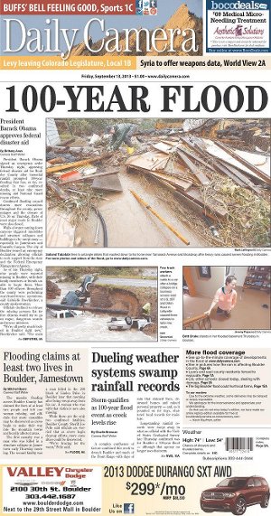 Daily Camera headline: 100-year flood
